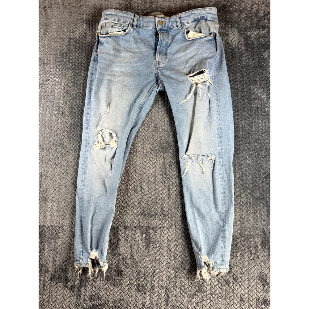 Zara Jeansโ Mens 36 blue Denim Distressed Streetwear All Day Comfort Skinny Leg